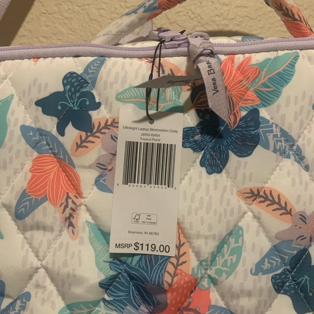 LMT: Vera Bradley Quilted Workstation Bag with Floral Pattern - Blue and Coral